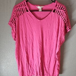 Pink V-Neck Women Top